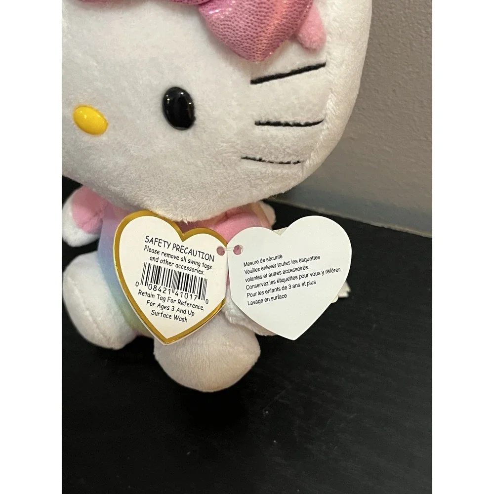 TY Sanrio Hello Kitty Beanie Baby Rainbow Bunny Ears Plush Stuffed Animal w/ Tag